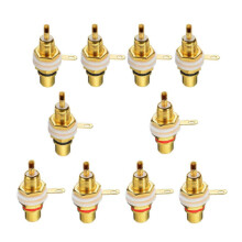 10Pcs Female Jack Plated Connector Gold Panel Mount Chassis Audio Socket Plug Bulkhead with Nut Solder Cup