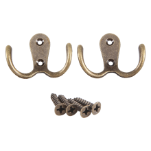 2 x Screw hook Retro metal double Metal wall mount hanger coat Antique bronze for hats