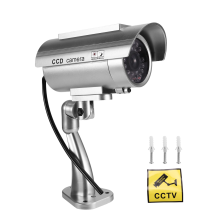 Simulation Solar Camera Outdoor Surveillance Fake Dummy Cam with LED Light Silver