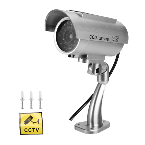 Simulation Solar Camera Outdoor Surveillance Fake Dummy Cam with LED Light Silver 2
