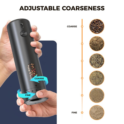 Pepper Grinder, Electric Salt and Mill Adjustable Coarseness,with LED Light,One Hand Automatic Operation 2
