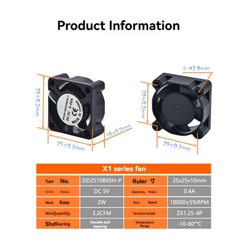 3D Printer Hotend Cooling Fan Mini PWM Temperature Control for X1 X1C 2