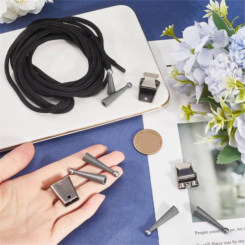 Bolo Tie Accessory Kit Round Slide Textured Tip Black Wire Alloy Replacement End Cap for Making A 2