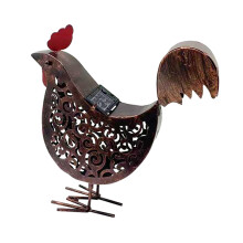 Wrought Iron Solar Chicken Lanterns Retro Hollow Lights with Handle Outdoor Garden Decor for Yard -A
