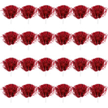 24Pcs Cheerleading Pom Poms Metallic Foil Cheer with Plastic Handle for Adults Kids Cheerleaders Party Red