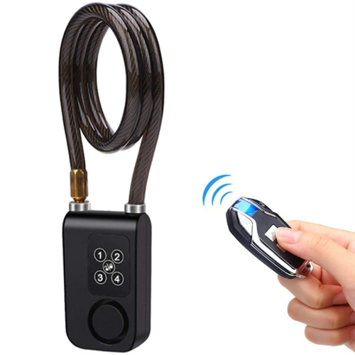 Cycling Security Lock Wireless Remote Control Anti-Theft Vibration Alarm Electric Code Chain Black 1