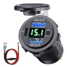 12V USB Outlet Dual Quick Charge with Voltmeter and Power Switch, Multifunction Charger Adapter for Car Marine Truck