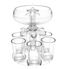 Party Drink Dispenser with 6 Shot Glasses Set - Acrylic Touchless Liquor for Beverage Cider Cocktail