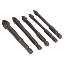 5 piezas de brocas Cross para baldosas de carburo, 6/8/10/12 mm, con vástago hexagonal