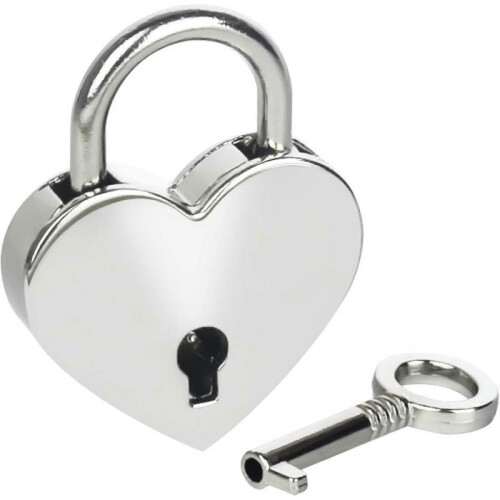 Mini Decorative Padlock with Heart Key, 3.9 x 3 x 0.7 cm, Silver
