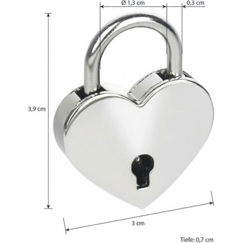 Mini Decorative Padlock with Heart Key, 3.9 x 3 x 0.7 cm, Silver 1