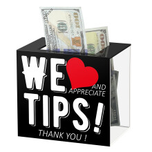 Acrylic Tip Jar for Bartenders 6x4x5 Inch Donation Box Money Storage Container for Restaurants Musicians Drivers