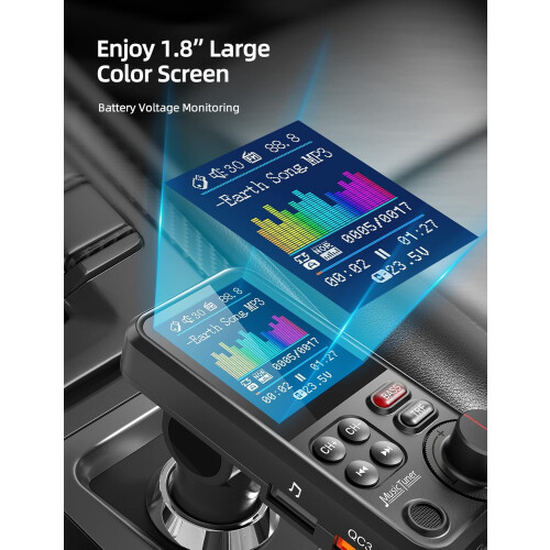 Bluetooth FM Transmitter for Car, 1.8" Color Screen Strong Mic Bluetooth Car Adapter (Black) 2