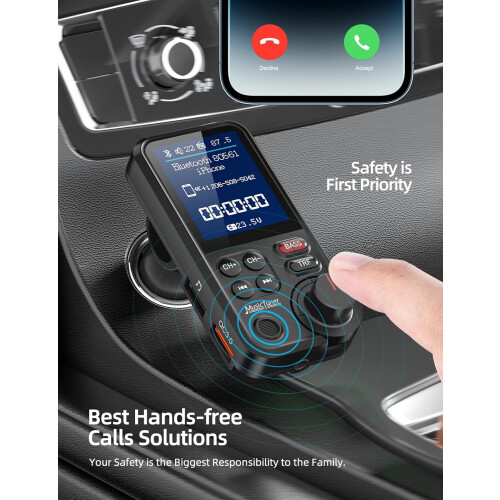 Bluetooth FM Transmitter for Car, 1.8" Color Screen Strong Mic Bluetooth Car Adapter (Black) 1