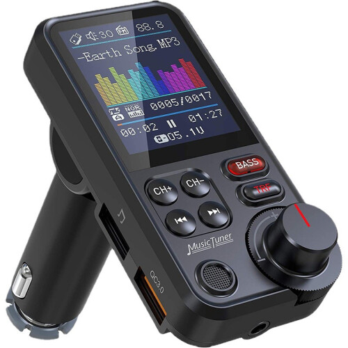 Bluetooth FM Transmitter for Car, 1.8" Color Screen Strong Mic Bluetooth Car Adapter (Black)