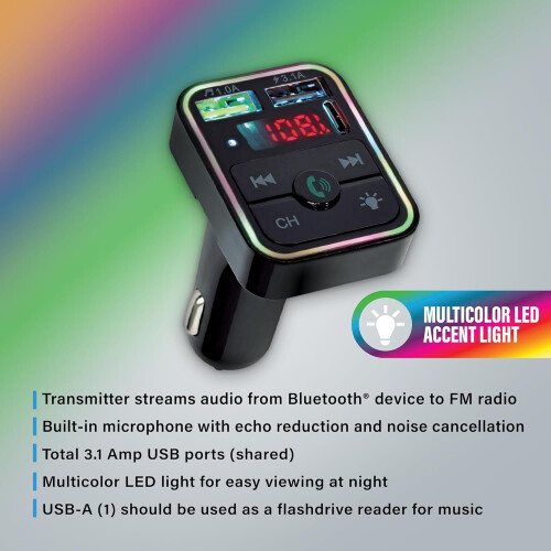 Bluetooth FM Transmitter for Car Cigarette Lighter, Hand Free Call with Noise Canceling Microphone(Black) 1