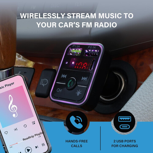Bluetooth FM Transmitter for Car Cigarette Lighter, Hand Free Call with Noise Canceling Microphone(Black) 2