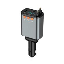Retractable Car Charger,5 in 1 Fast Cars Phone Charger 60w,Bluetooth 5.3 FM Transmitter Adapter(Black)