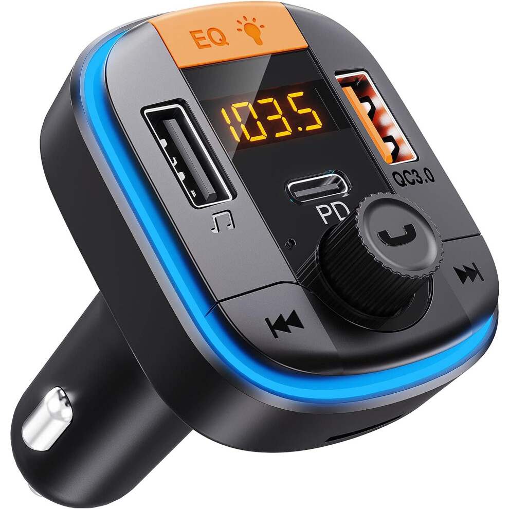 Bluetooth Fm Transmitter For Car -Bluetooth 5.0 Adapter Pd20w+Qc3.0 Cigarette Lighter Radio Receiver(Black) Black 6976918074171