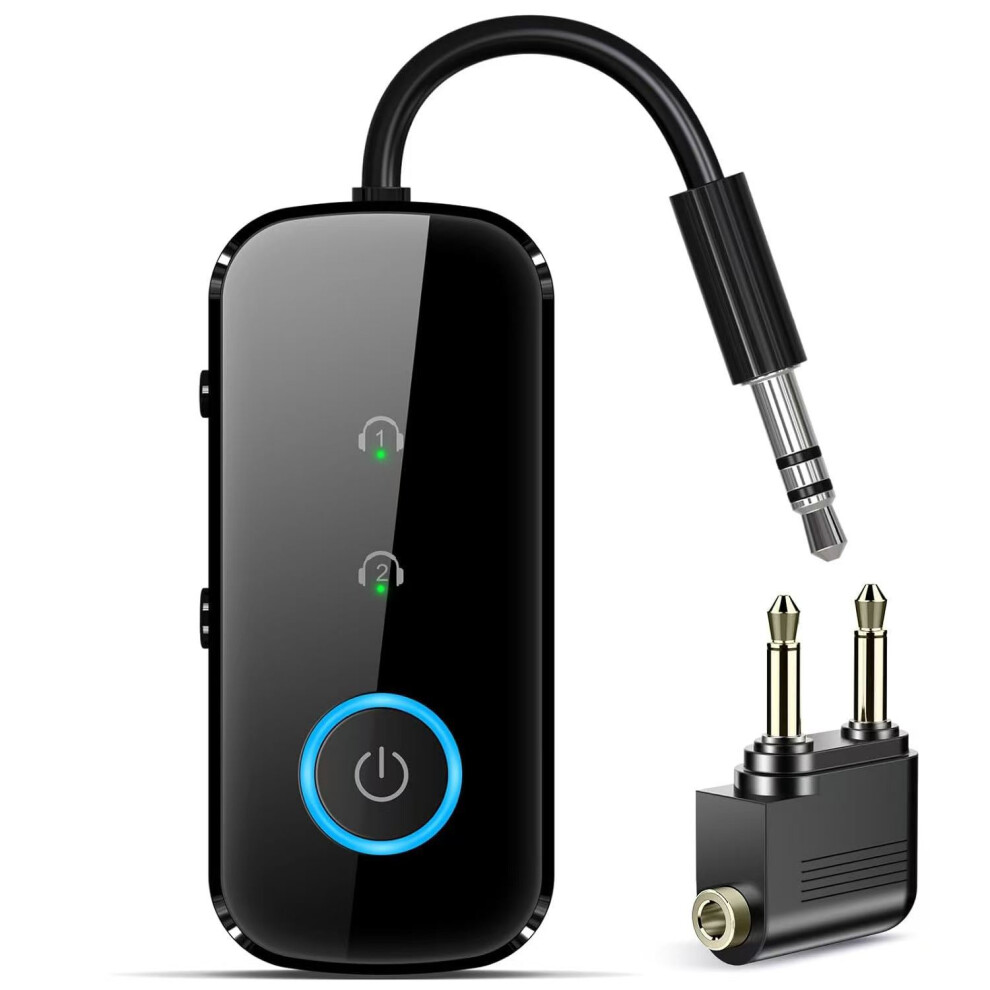 Bluetooth 5.3 Transmitter Receiver Splitter, Bluetooth Airplane Adapter With 3.5Mm Jack Compatible(Black) Black 6976918074430