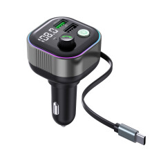 Bluetooth 5.4 Car Adapter, Transmitter for FM Radio,65W Retractable USB C Fast Car Charger(Gray)
