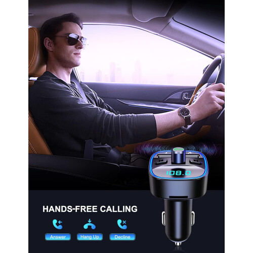 FM Transmitter, Bluetooth Car Adapter MP3 Player, Hands-Free Calling, Dual USB Ports, LED Screen(Black) 2