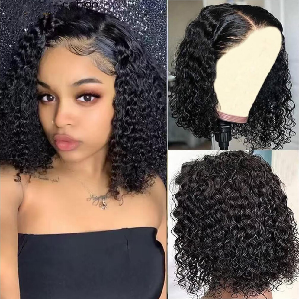Unisex Black Short Wavy Wig 14 Inch Shoulder Length Curly Bob Synthetic Heat Resistant Fiber Middle Part For Women