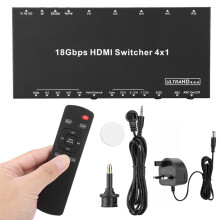 HDMI 2.0 4x1 kytkinjakaja 4K 60Hz äänentoistolla 100-240V (UK-pistoke)