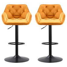 (Yellow) Set of 2 Bar Stools Velvet Swivel Chair