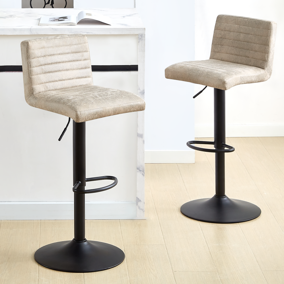 Ainpecca (2Pcs Suede Beige) Set Of 1/2 Swivel Bar Stools Height Adjustable