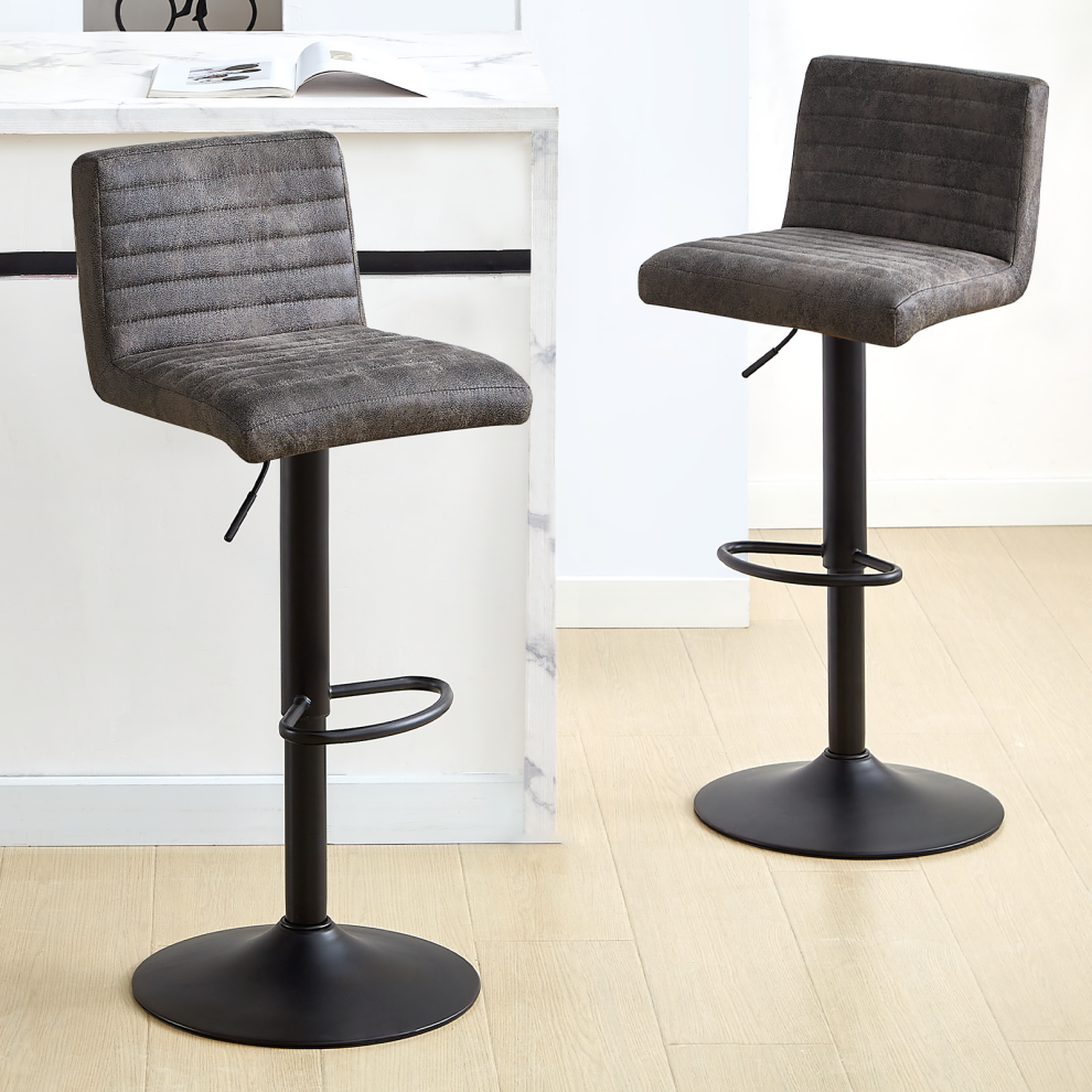 Ainpecca (2Pcs Suede Grey) Set Of 1/2 Swivel Bar Stools Height Adjustable