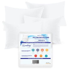Eutony 4 Pack Cotton Zipped Pillow Protectors - Ultra Luxe, Soft & Breathable Hypoallergenic 50 x 75cm - White
