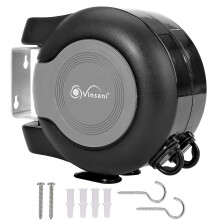 Vinsani 30 metre Retractable Reel Clothes Lines Washing Line with Twin Cable - Wall Mounted Heavy Duty Clothes Dryer 2 x 15m Lines of Drying Space Ou