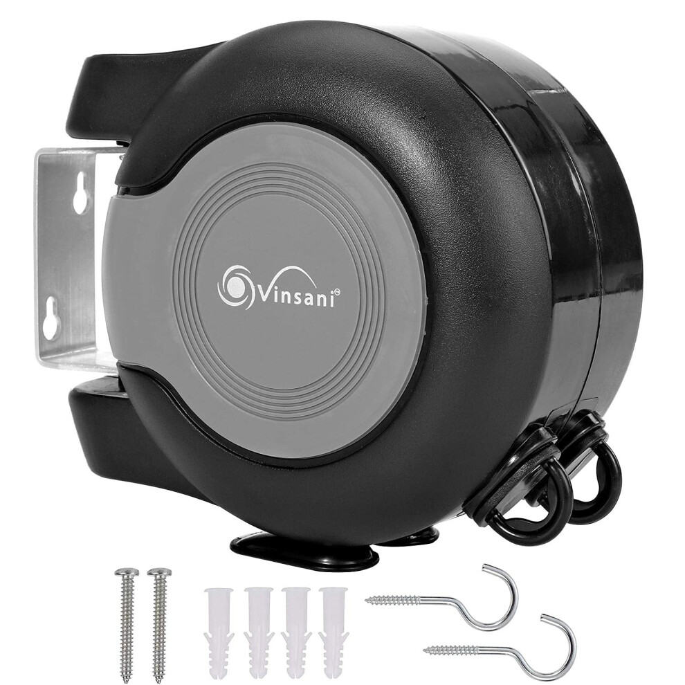 Vinsani 30 Metre Retractable Reel Clothes Lines Washing Line With Twin Cable - Wall Mounted Heavy Duty Clothes Dryer 2 X 15M Lines Of Drying Space Ou