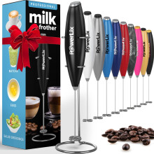 PowerLix Milk Frother Handheld Whisk - Electric Milk Frother Foamer with Stainless Steel Stand,15-20s, Powerful 19000rpm, Mini Drink Mixer Coffee Fro