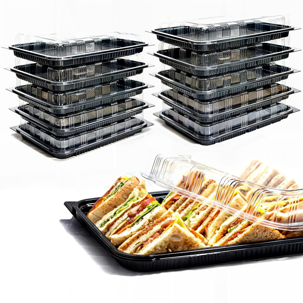 Sandwich Platter Trays with Lids Pack 10 - Reusable Plastic Catering Trays with Lids for Meal Prep, Cakes, Treats and Sandwiches-image-OPC-PJPPVBY-NEW