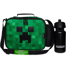 Minecraft Lunch Bag for Kids Insulated Lunch Box Creeper Snacks Food Carrier Options with Water Bottle for School Travel Picnic Cooler Bag (Green)