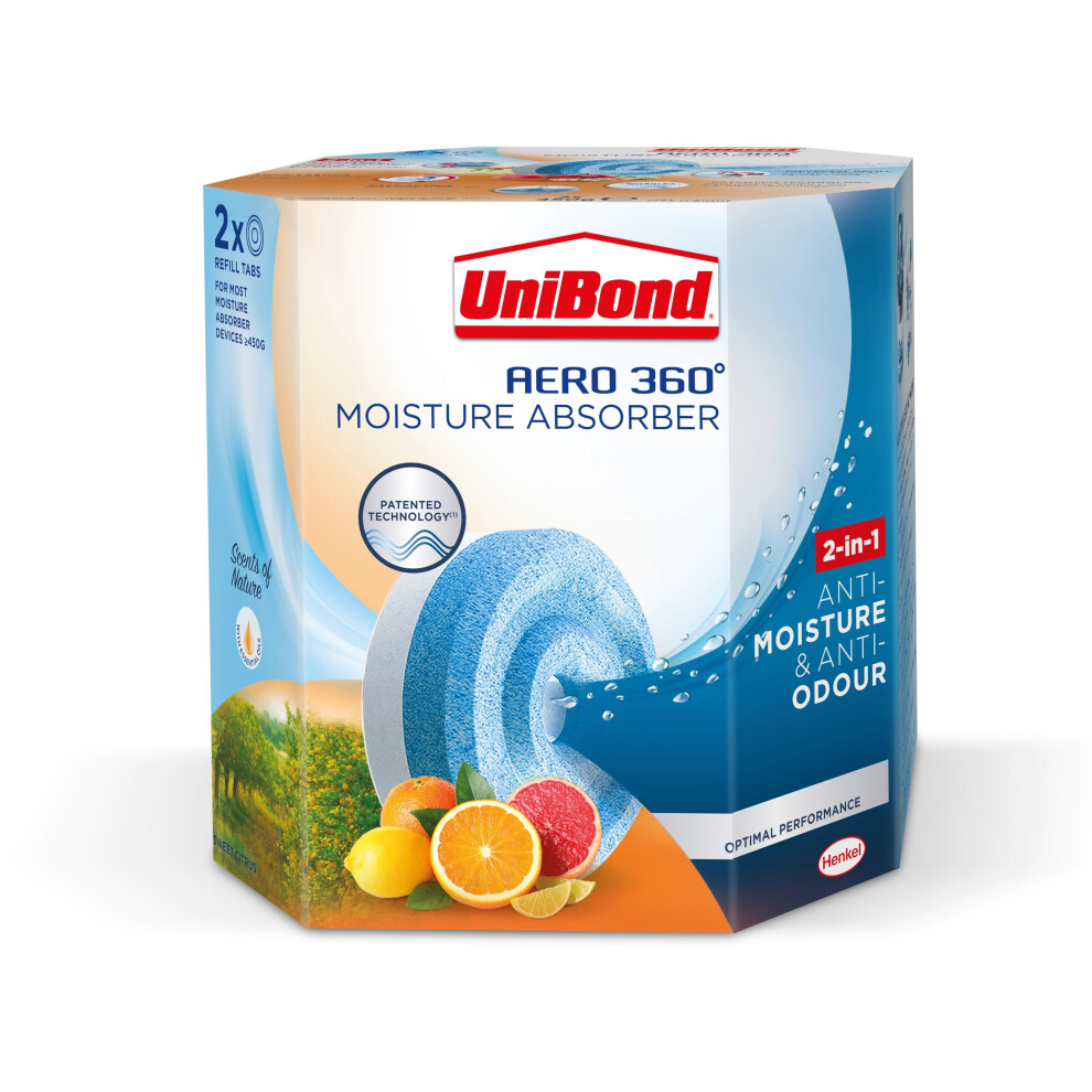 UniBond AERO 360 Moisture Absorber Citrus Refill Tab, Aromatherapy, Ultra-Absorbent and Odour-Neutralising, for AERO 360 Dehumidifier, Condensation