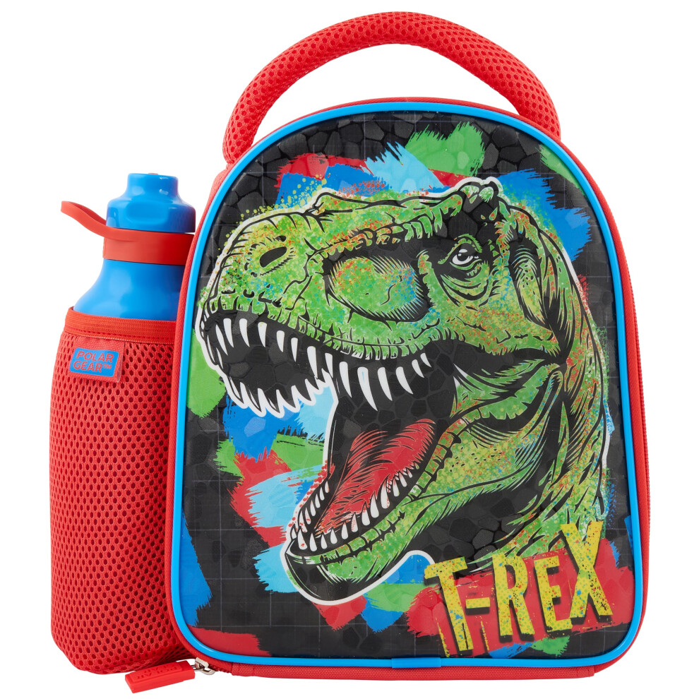Polar Gear Dino T-Rex Insulated Kids Lunch Bag Holder and 600ml Water Bottle, Polyester, 600 milliliters, Red