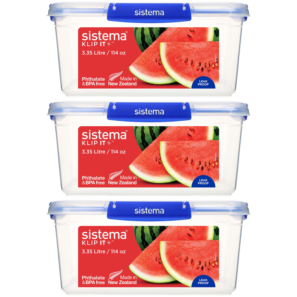 Sistema Klip It Plus Food Storage Containers | 3.35 | Leak-Proof, Stackable & Airtight Fridge/Freezer Containers With Lids | Bpa-Free Plastic | Blu 3.35L