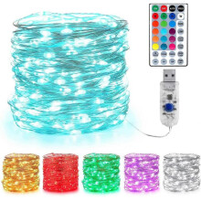 Colored Fairy Lights, 10m 100 LEDs USB 16 Multicolor Changing Fairy Lights Indoor Silver Fairy Lights Remote Control