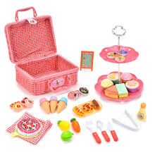 (Pink Set)Divertente 43 Pezzi Cestino da Picnic per Bambini Set Gioco con Alimenti Realistici per Gioco Interattivo