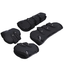 4 Stück Pferdesehnenstiefel, sichere weiche langlebige PU-Schale Sehnenwächterstiefel für Pferde, schwarz, Vorder- und Hinterbeine, M