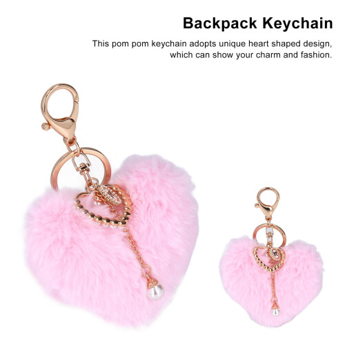 Porte-clés pompon en forme de cœur - 10  7 cm - rose - 1 pièce 2