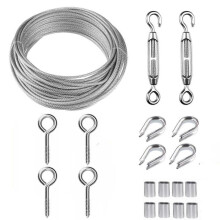 Stainless Steel Rope Hanging Kit/Wire Cable with Turnbuckle /15m PVC Coated Stainless Steel Rope 2mm  with M5 Stainless Steel Turnbuckle Hook and Eye