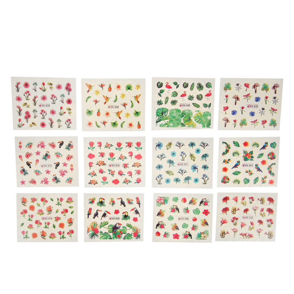12 Sheets Nail Art Stickers Natural Plants Leaves