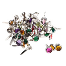 50pcs Metal Round Rhinestone Brads Paper Fastener for Card Making Scrapbooking Projects, 504 Assorted Colors