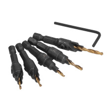 Juego de 5 brocas avellanadoras de 5-12 mm HSS 1/4 pulg.