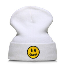 (White)Drew Justin Bieber Smiling Face Solid Winter Knit Beanie Hip Hop Skullies Mütze