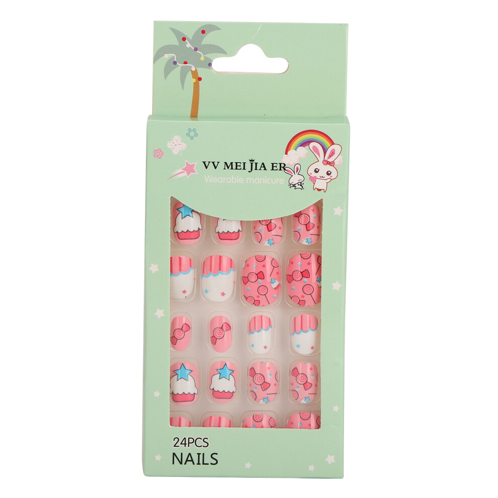 24pcs Removable Kids False Nails Cartoon Pattern